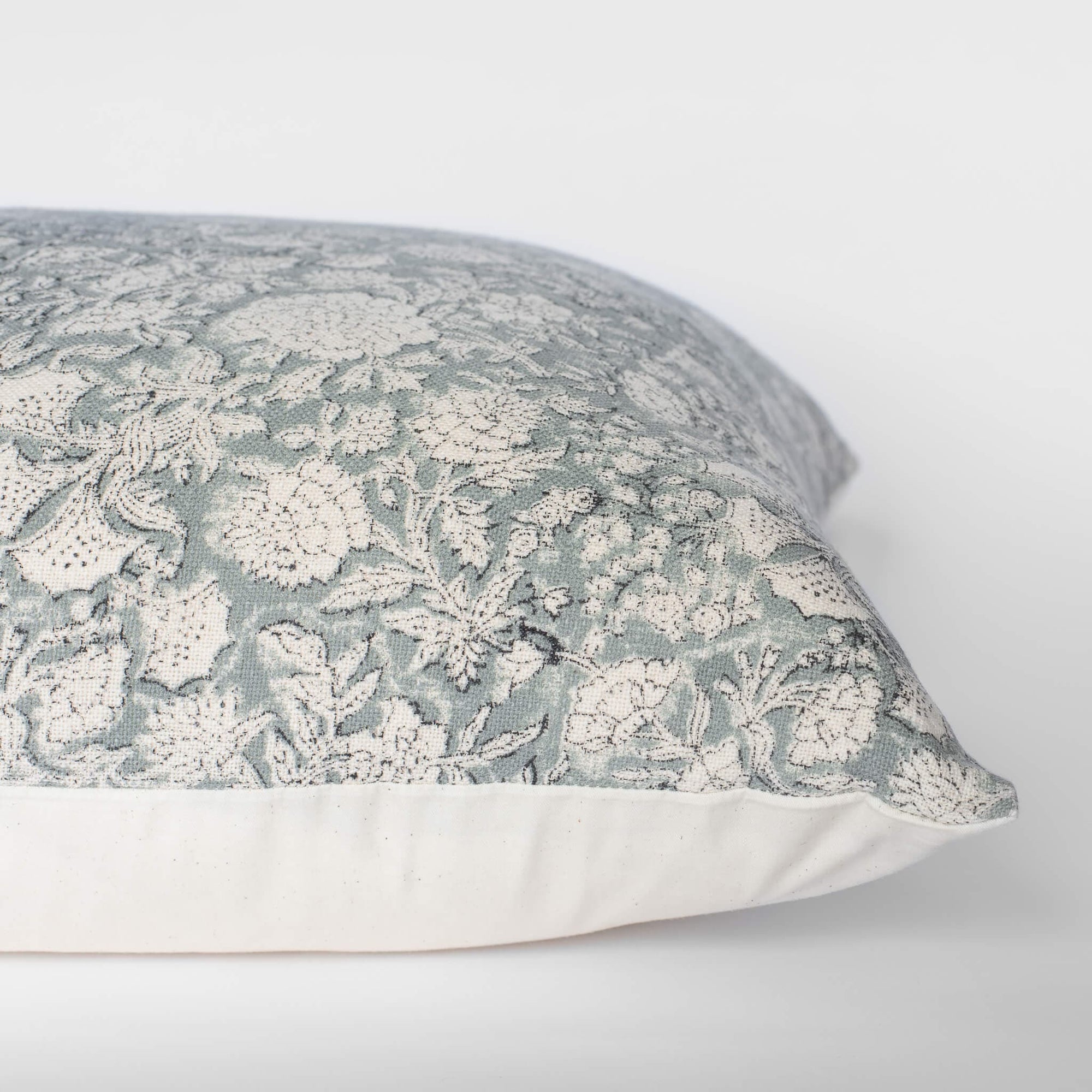 Chloe Floral Block Printed Pillow Cover | Blue | Lumbar