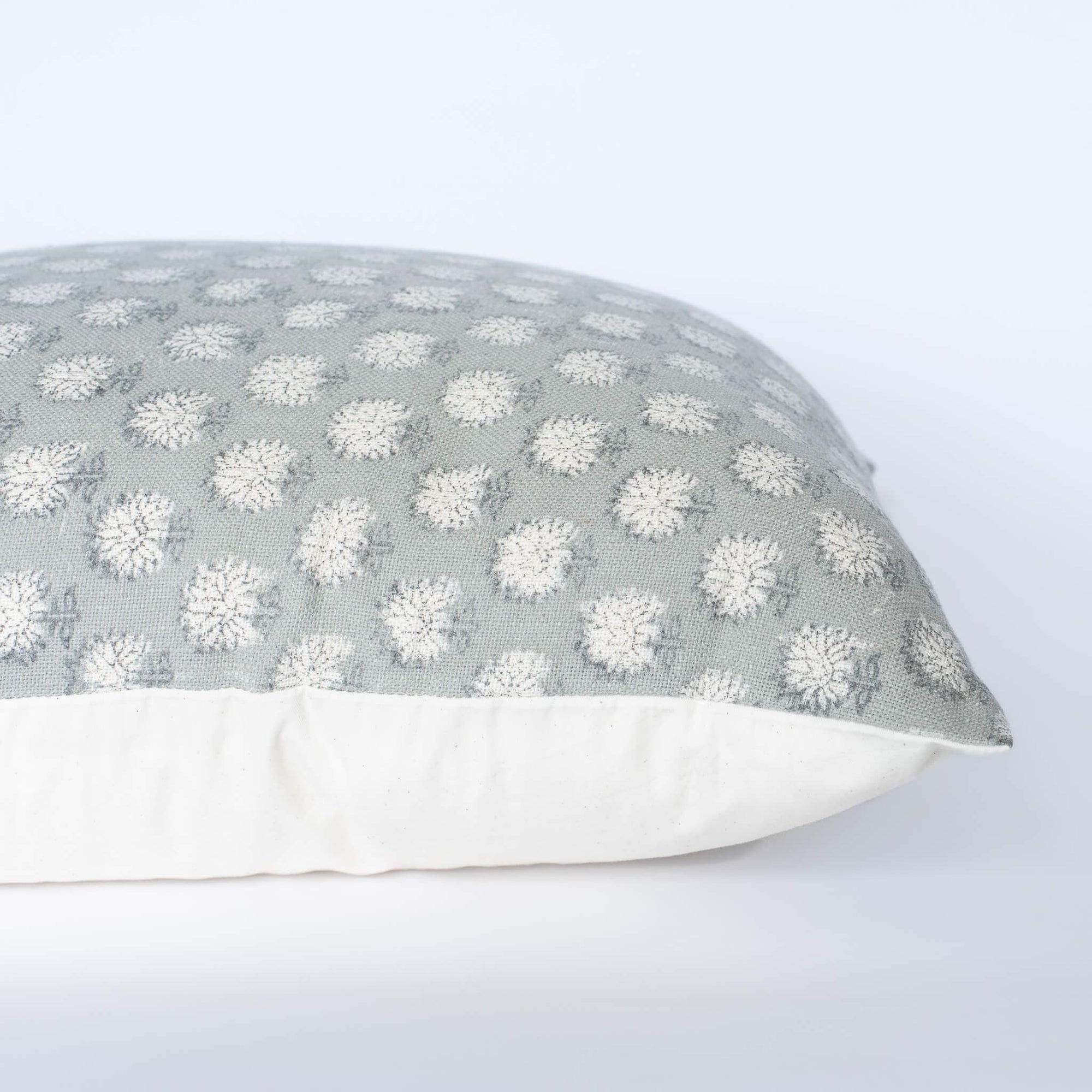 Augustine Floral Block Printed Pillow Cover | Grey | Lumbar