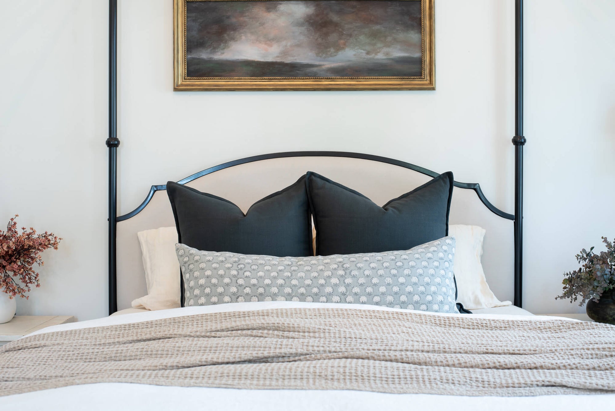 Augustine Floral Block Printed Pillow Cover | Grey | Lumbar