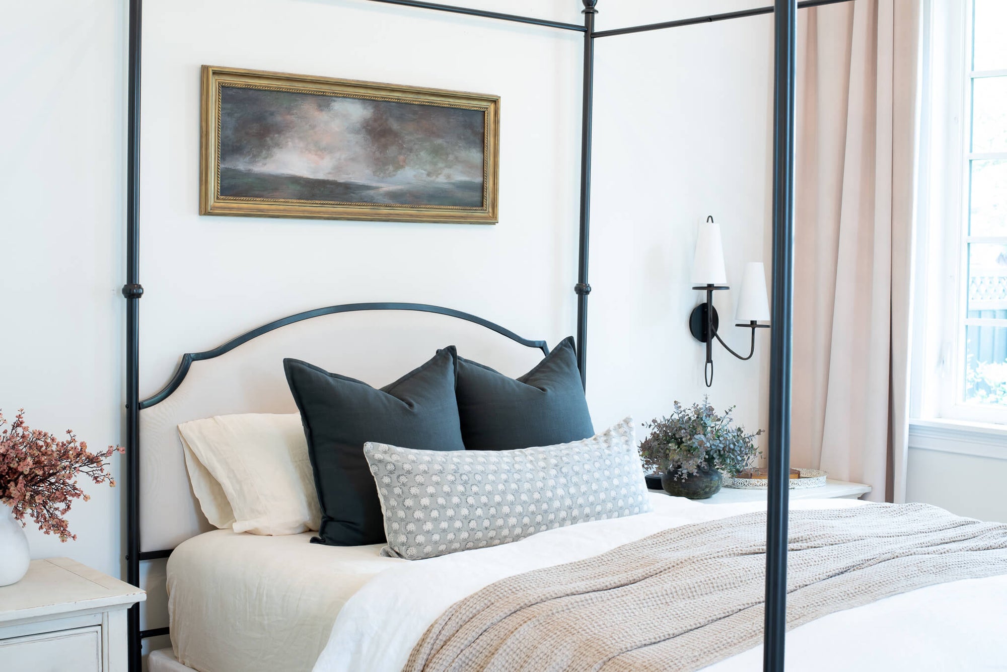 Augustine Floral Block Printed Pillow Cover | Grey | Lumbar