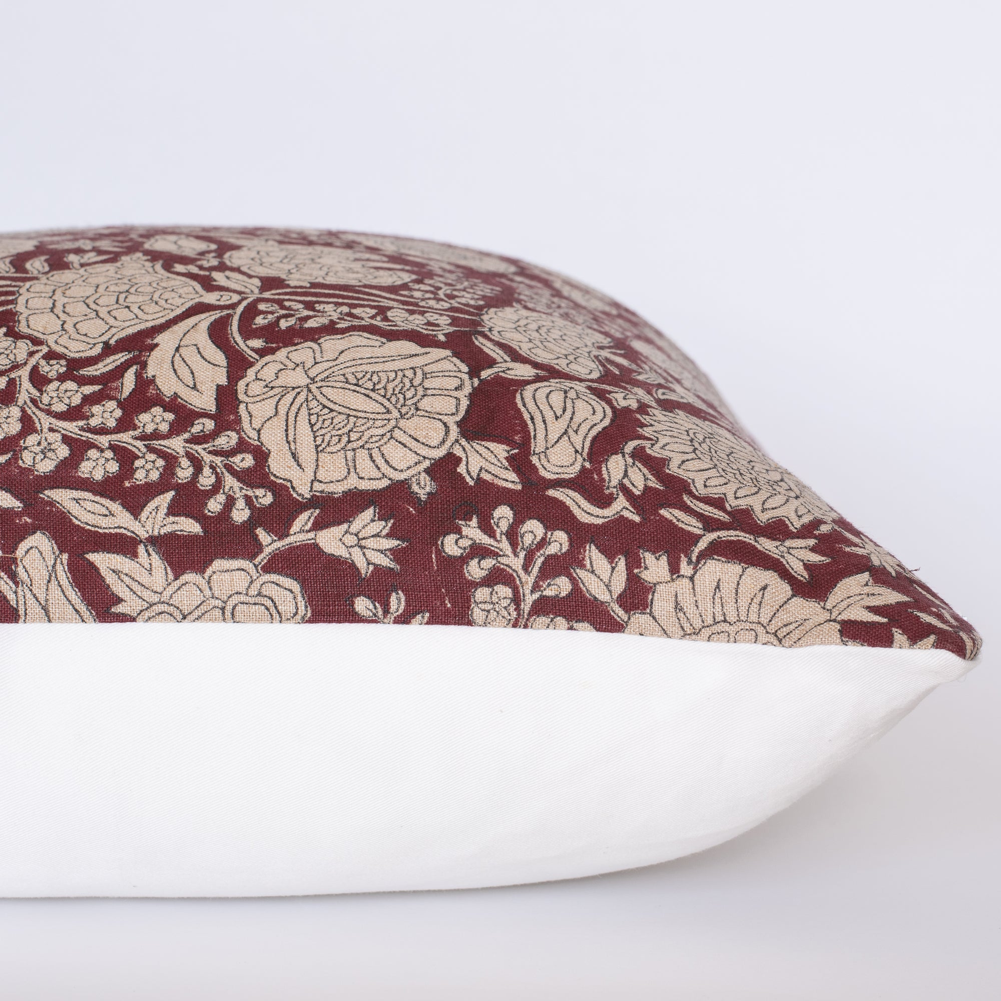 Gia Floral Block Printed Pillow Cover | Burgundy