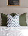 Amelie Floral Block Printed Pillow Cover | Blue, Green