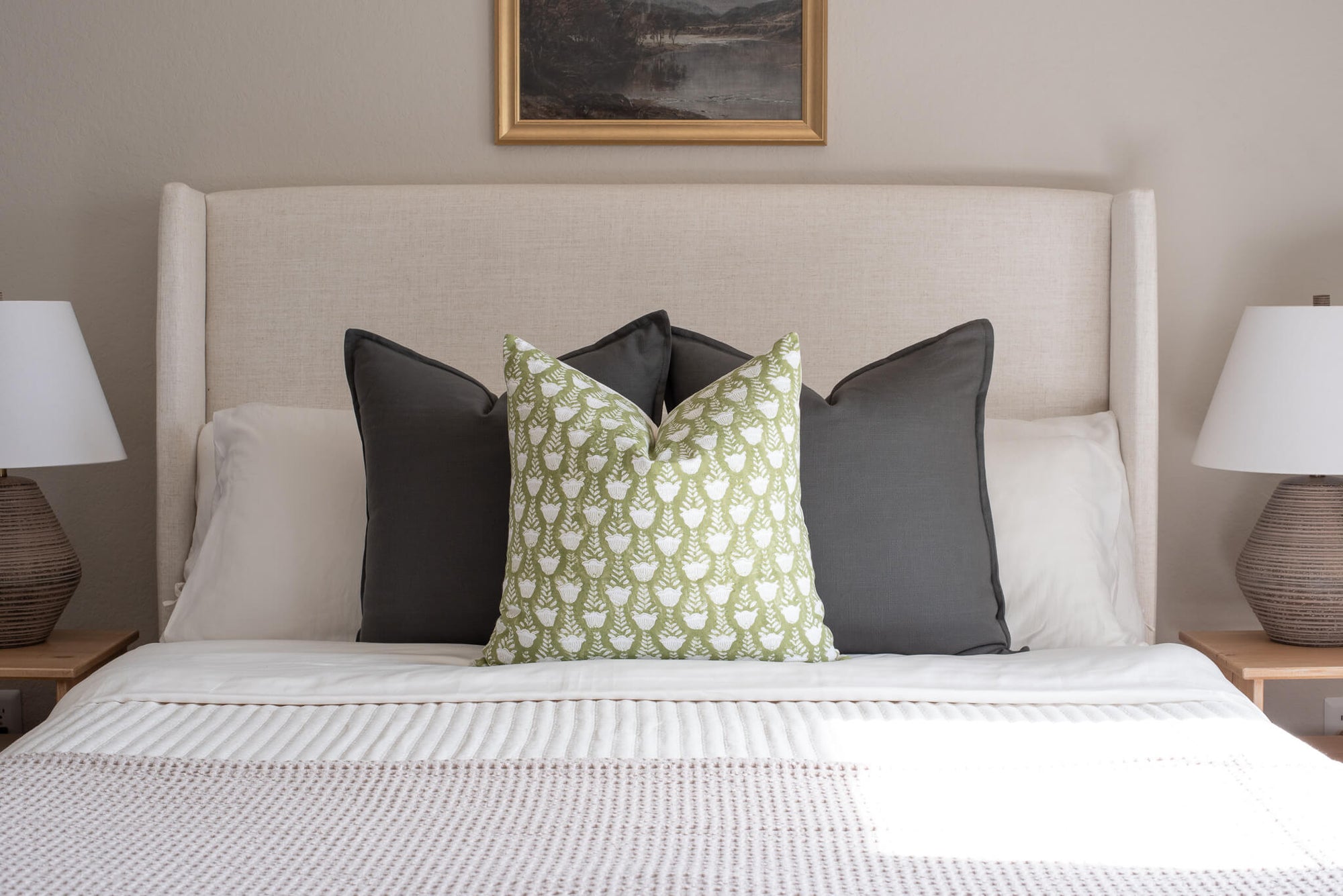 Irving Floral Block Printed Pillow Cover | Green