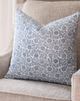 Haverhill Floral Block Printed Pillow Cover | Blue