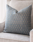 Ives Floral Block Printed Pillow Cover | Blue