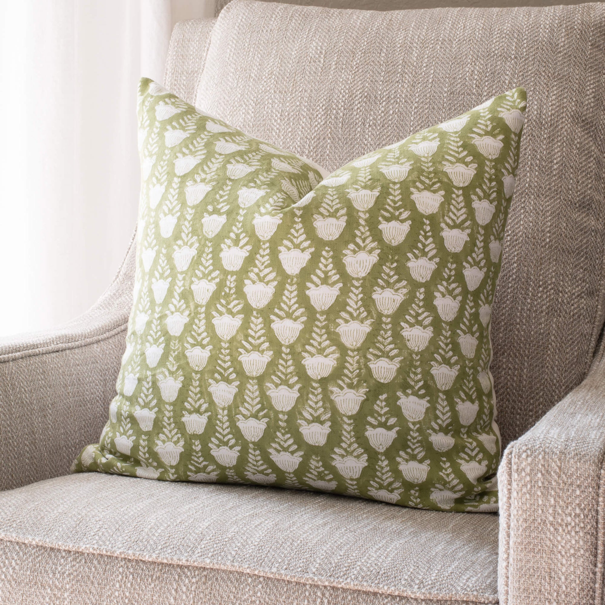 Irving Floral Block Printed Pillow Cover | Green