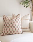 Jolie Floral Block Printed Pillow Cover | Rose Pink, Green, Taupe