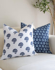 Dover Floral Block Printed Pillow Cover | Blue