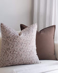 Irene Floral Block Printed Pillow Cover | Burgundy, Muted Sage Green + Greige