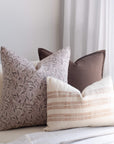 Irene Floral Block Printed Pillow Cover | Burgundy, Muted Sage Green + Greige