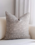 Camille Floral Block Printed Pillow Cover | Grey