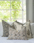 Mirelle Floral Block Printed Pillow Cover | Blue, Green, Burgundy | Lumbar