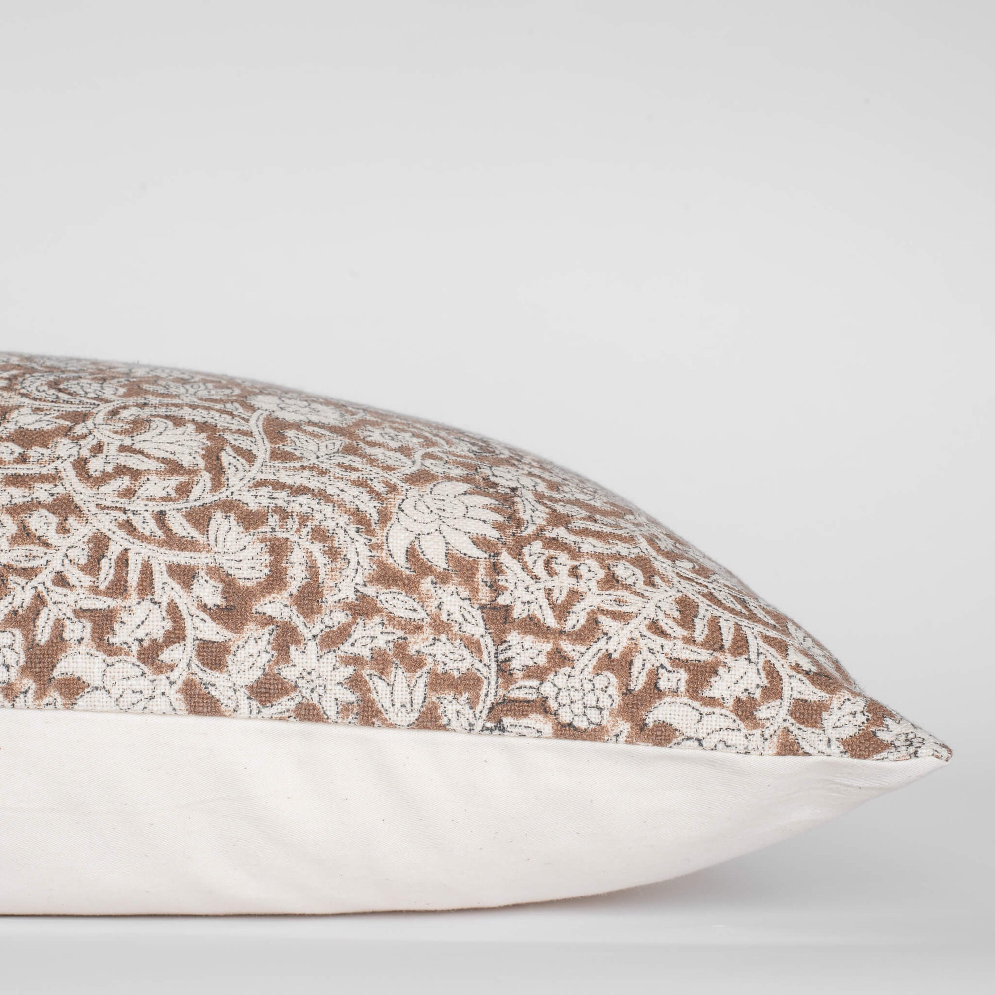 Nina Floral Block Printed Pillow Cover | Brown | Lumbar