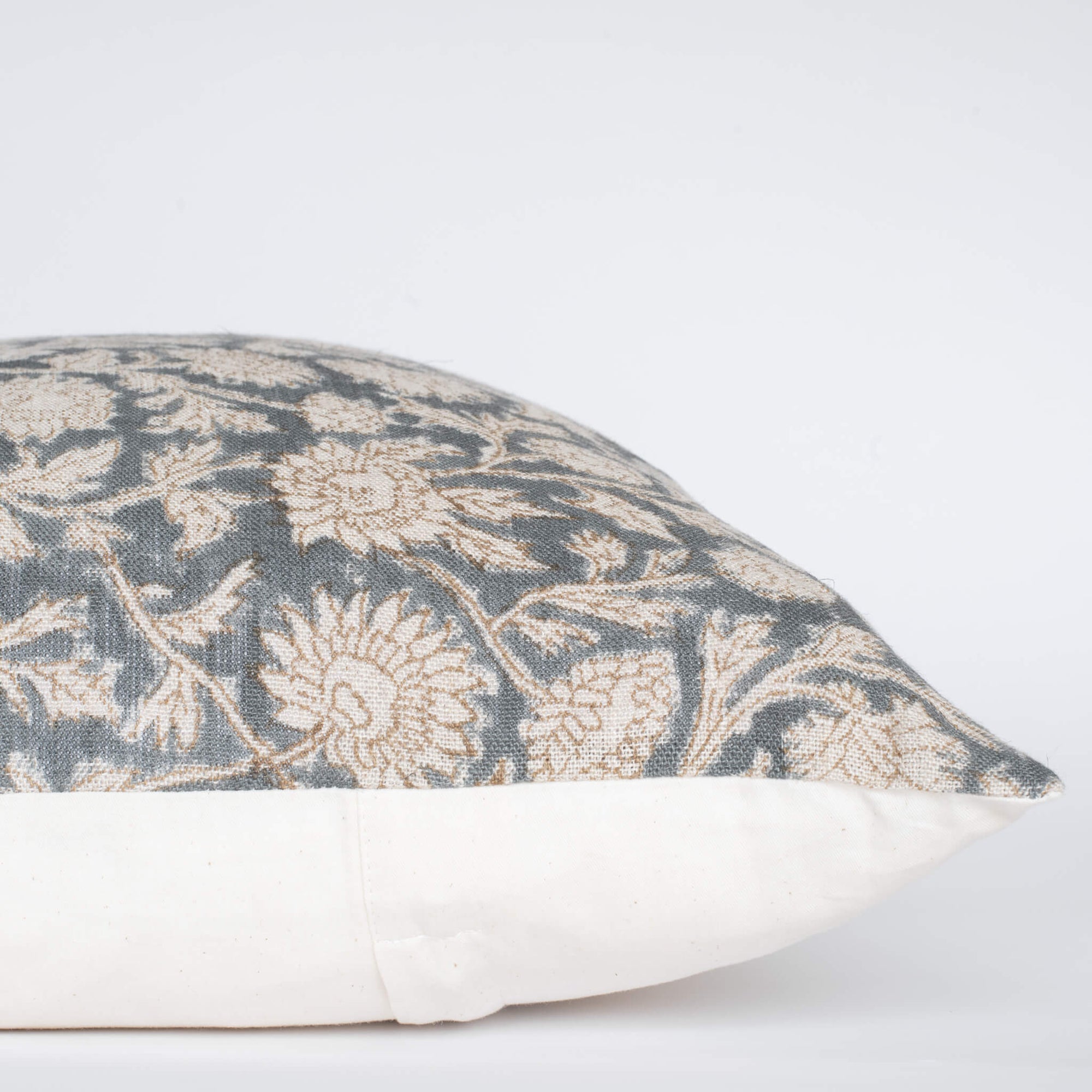 Estelle Floral Block Printed Pillow Cover | Blue, Mustard