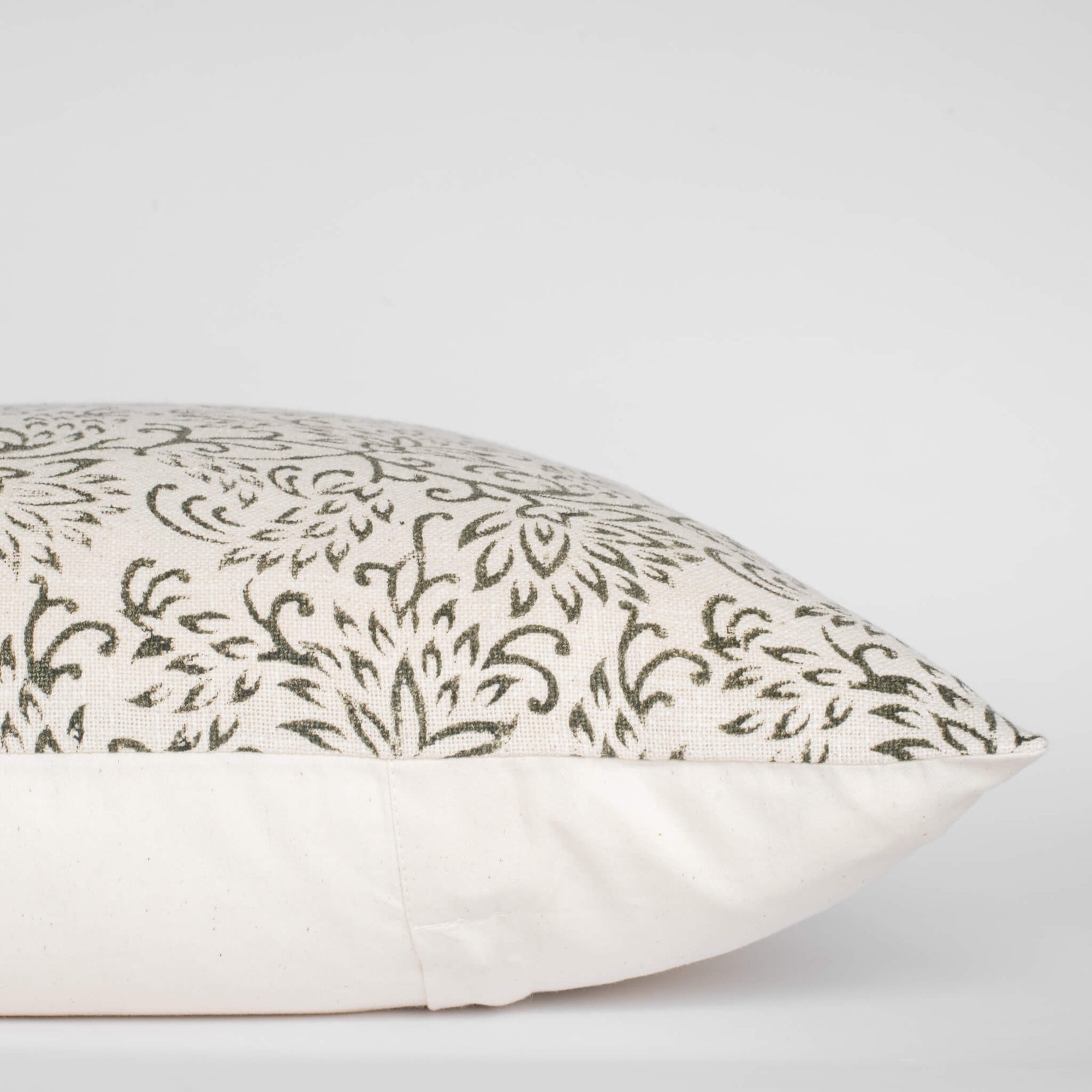 Everly Floral Block Printed Pillow Cover | Olive Green