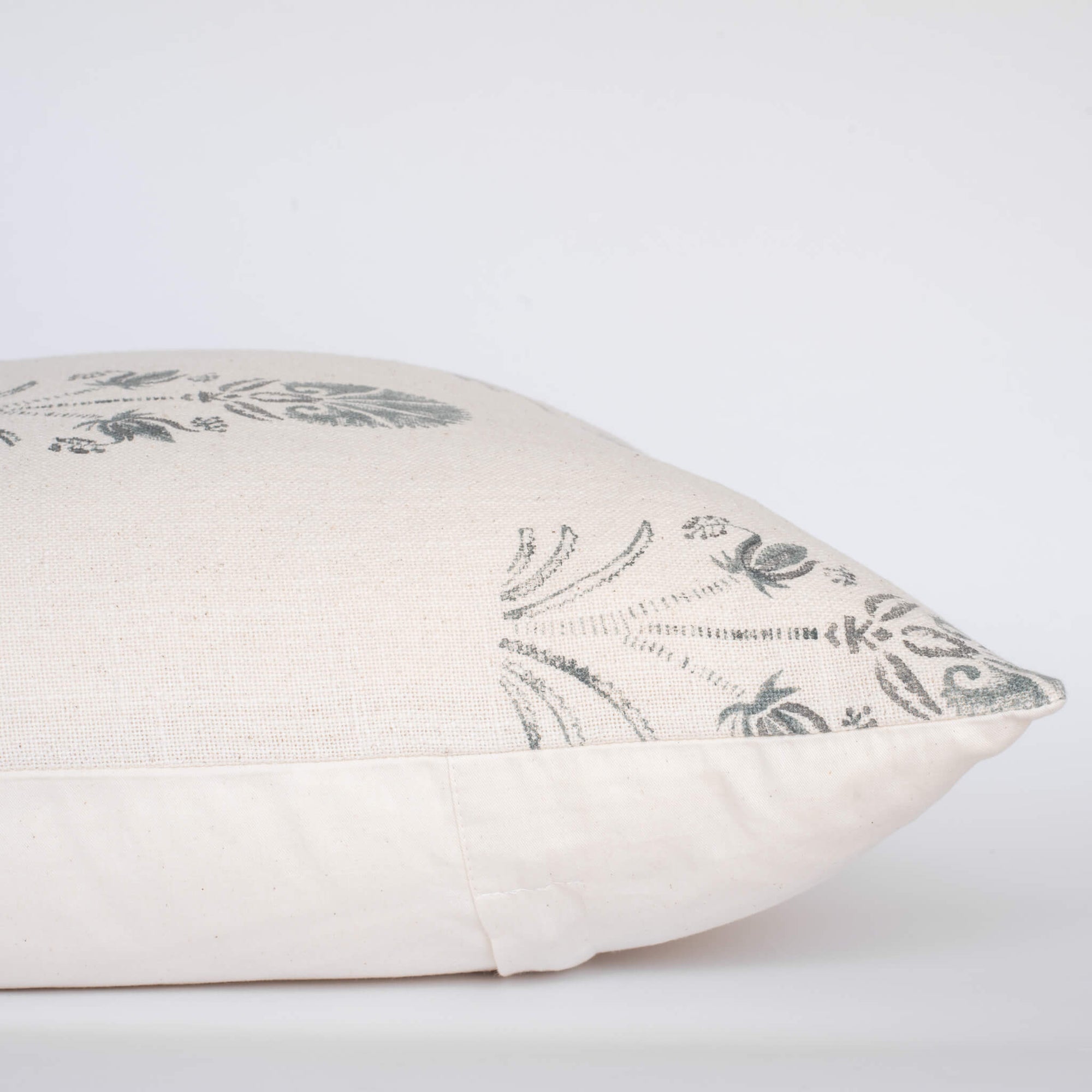 Devi Floral Block Printed Pillow Cover | Teal Green/Blue | Lumbar