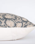 Estelle Floral Block Printed Pillow Cover | Blue, Mustard | Lumbar