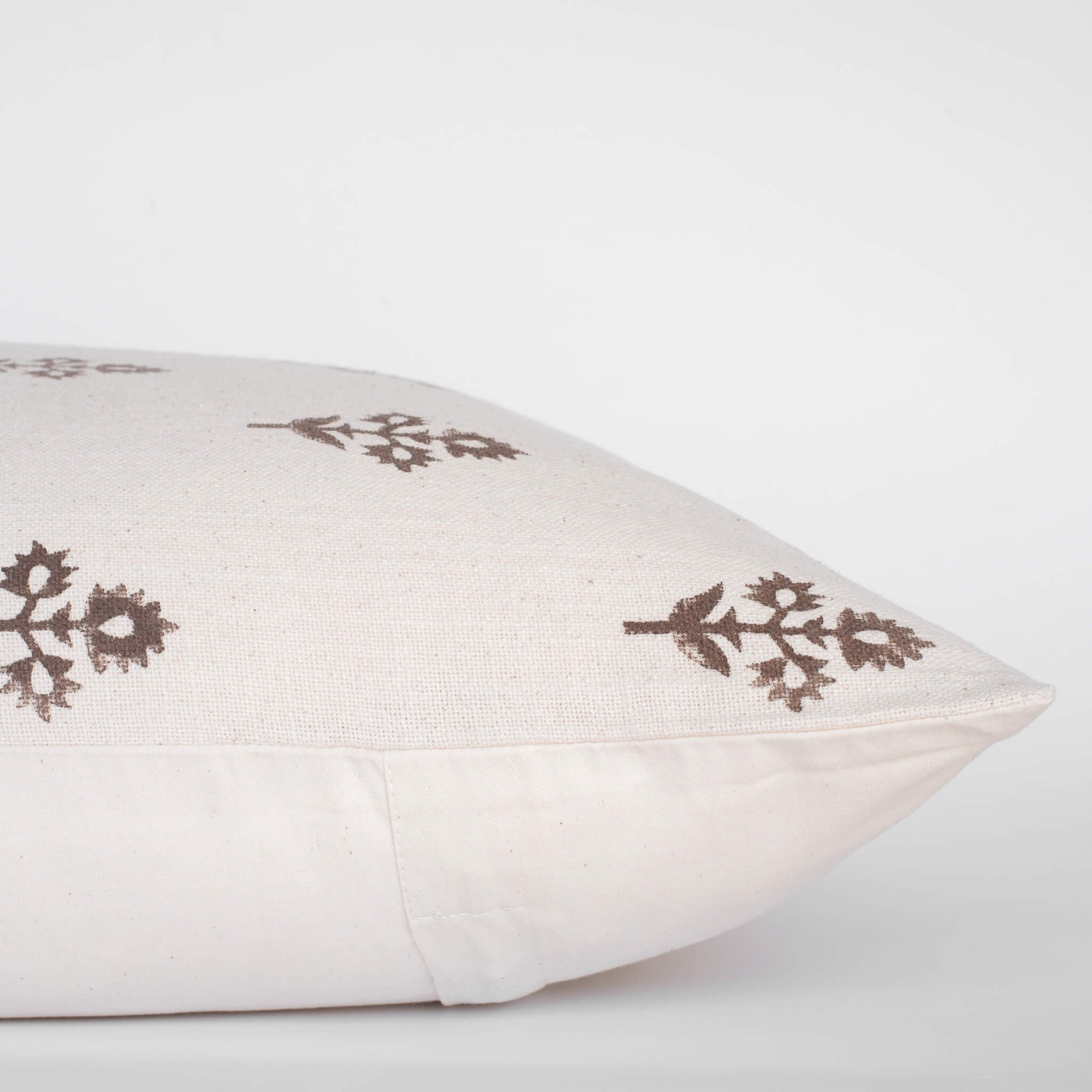 Mia Floral Block Printed Pillow Cover | Brown