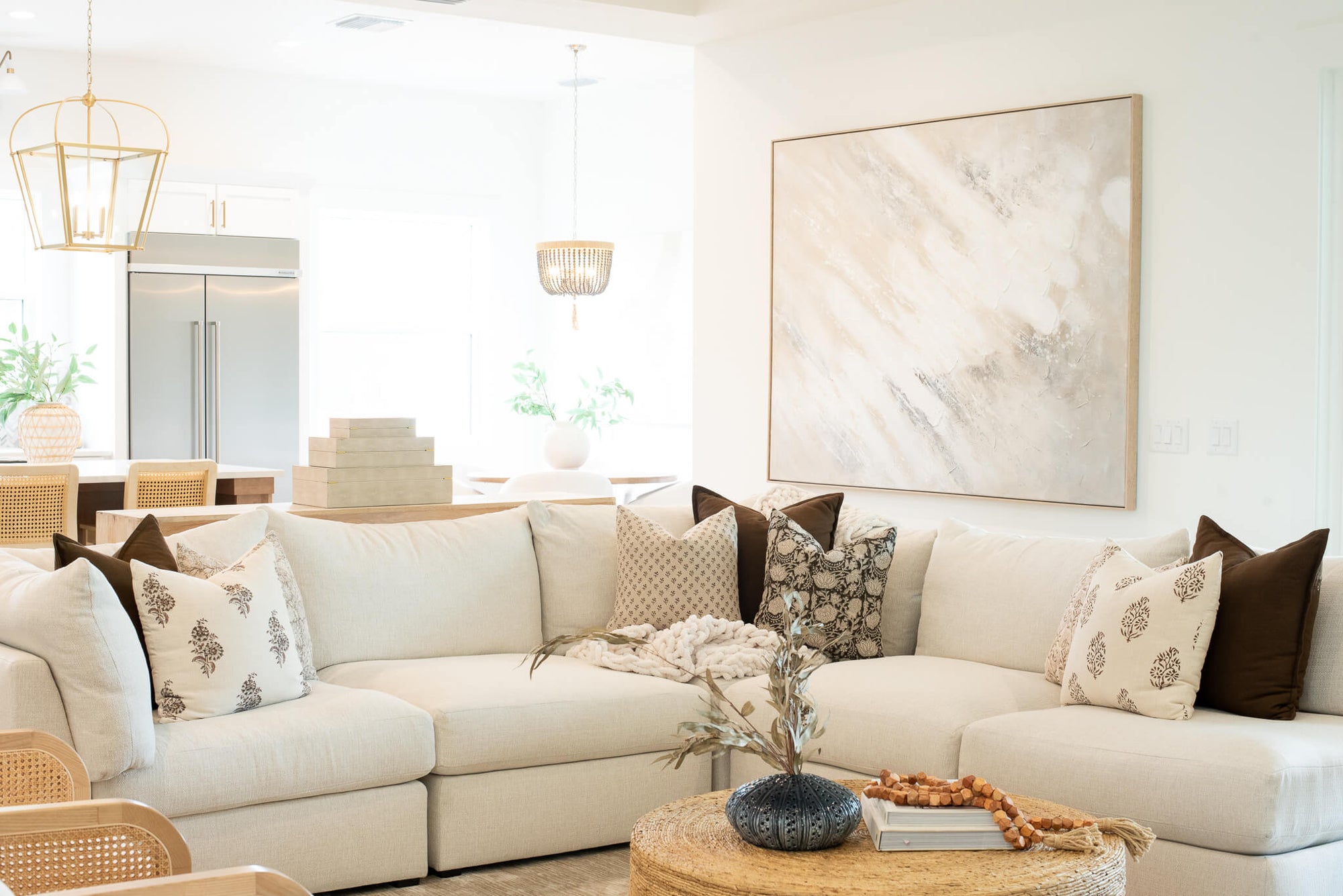 Magnolia Floral Block Printed Pillow Cover | Burgundy, Mustard