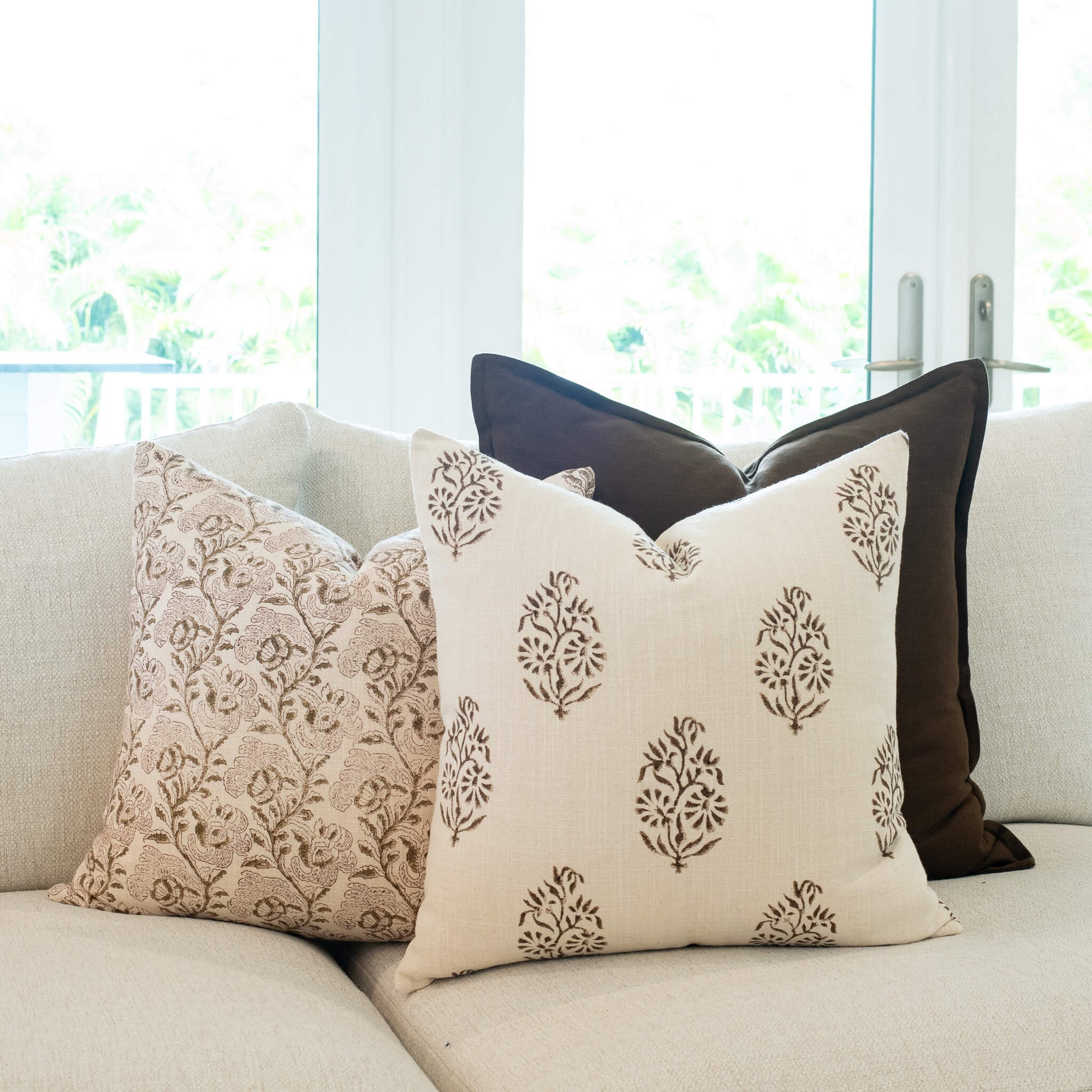 Solana Floral Block Printed Pillow Cover | Brown