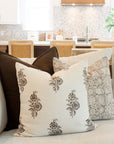 Sienna Floral Block Printed Pillow Cover | Light Brown