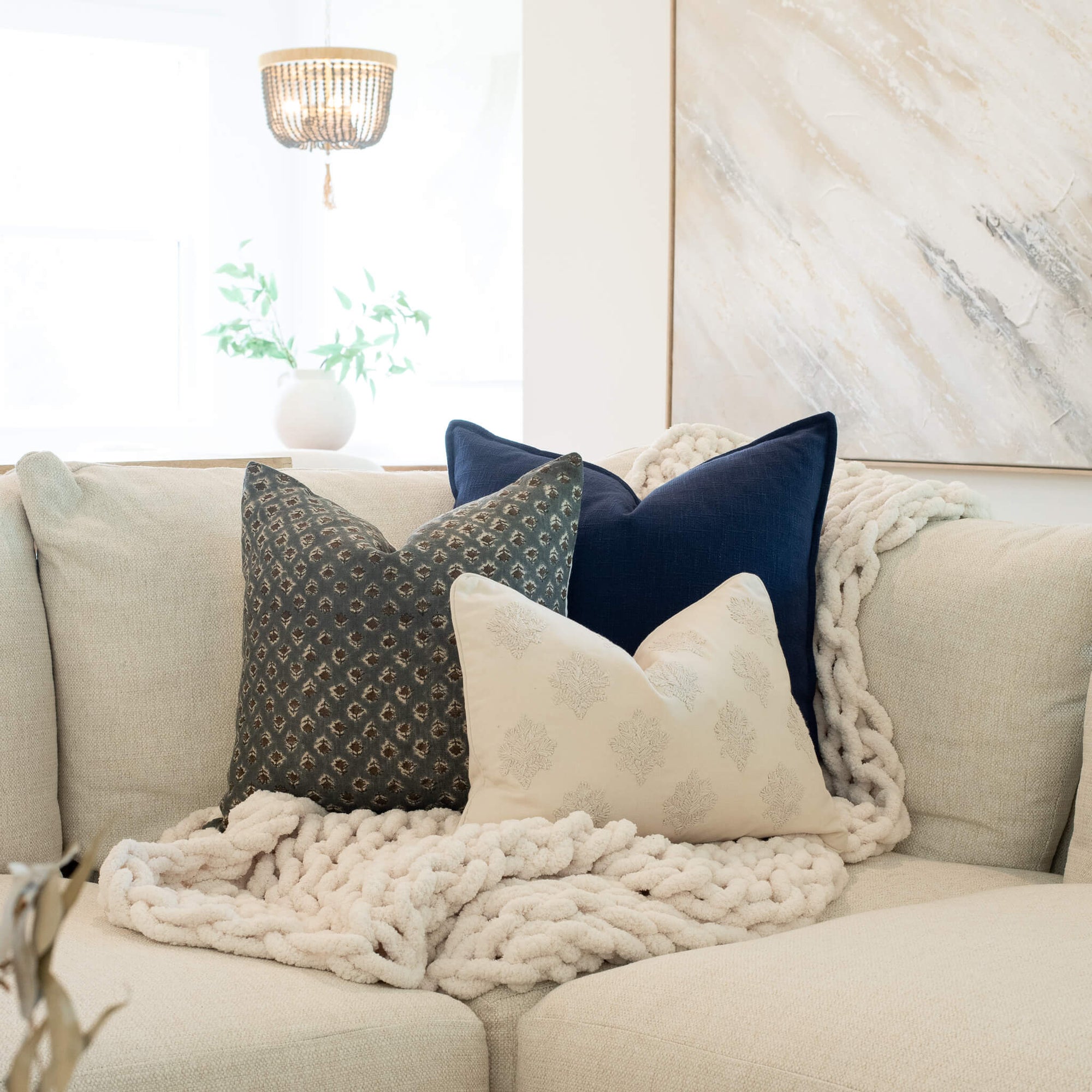 Arden Embroidered Pillow Cover | Natural | Lumbar