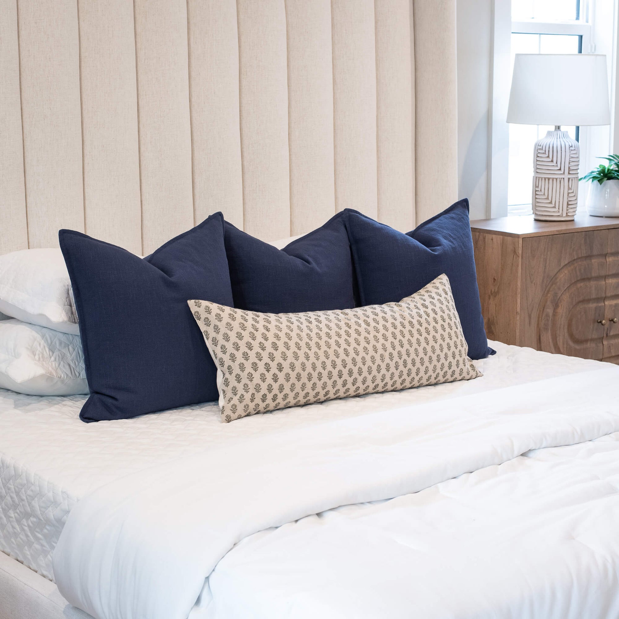 Mori Floral Block Printed Pillow Cover | Sage Green | Long Lumbar