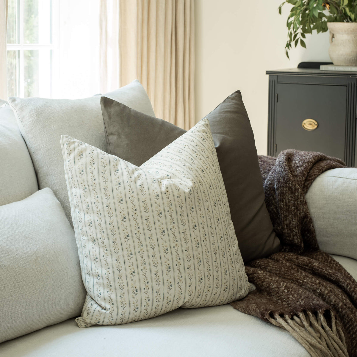Willa Blue Floral Stripe Pillow Cover