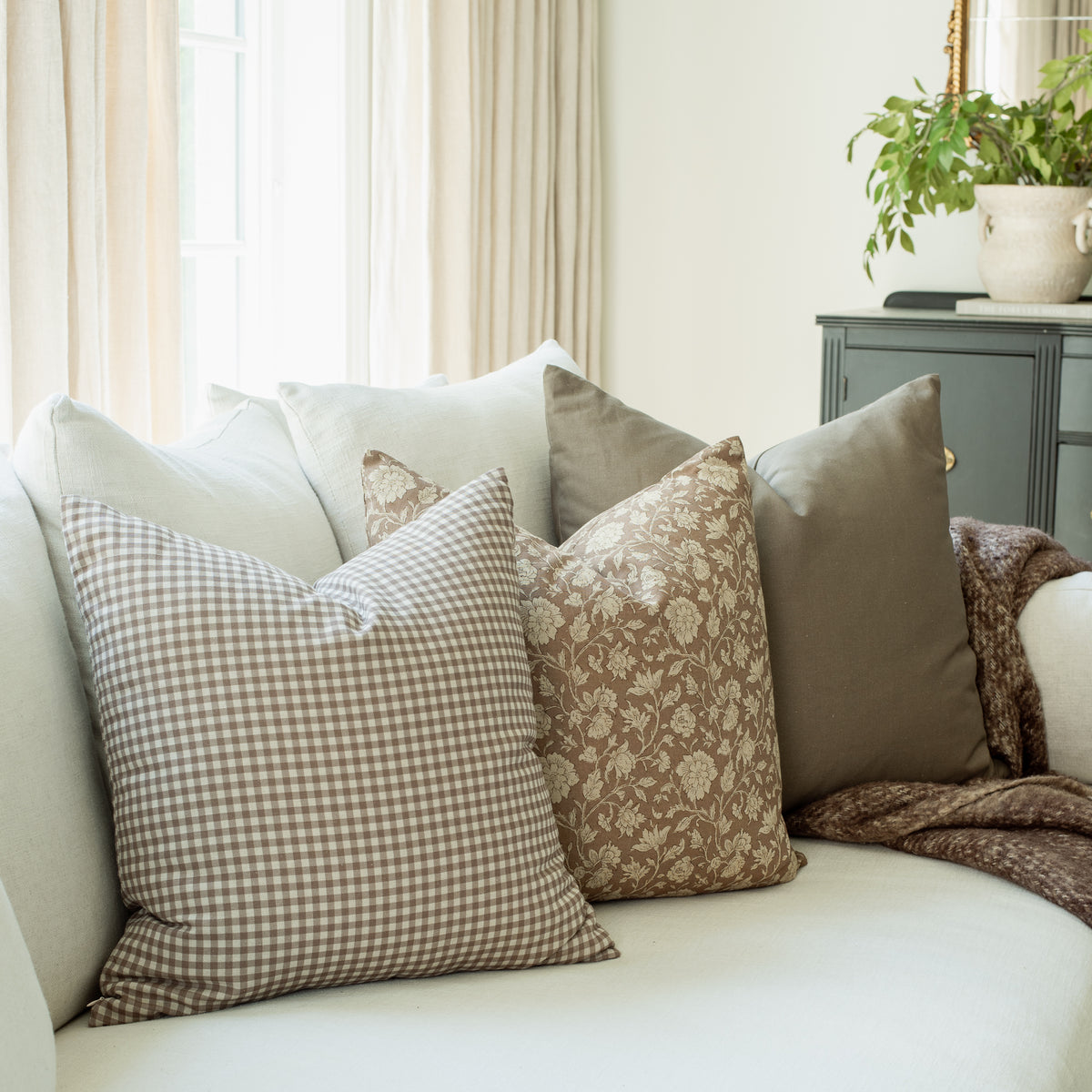 Madeleine Taupe Botanical Pillow Cover