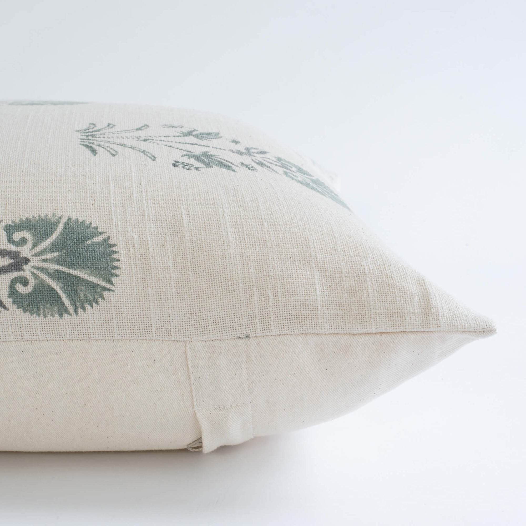 Devi Floral Block Printed Pillow Cover | Teal Green/Blue | Lumbar