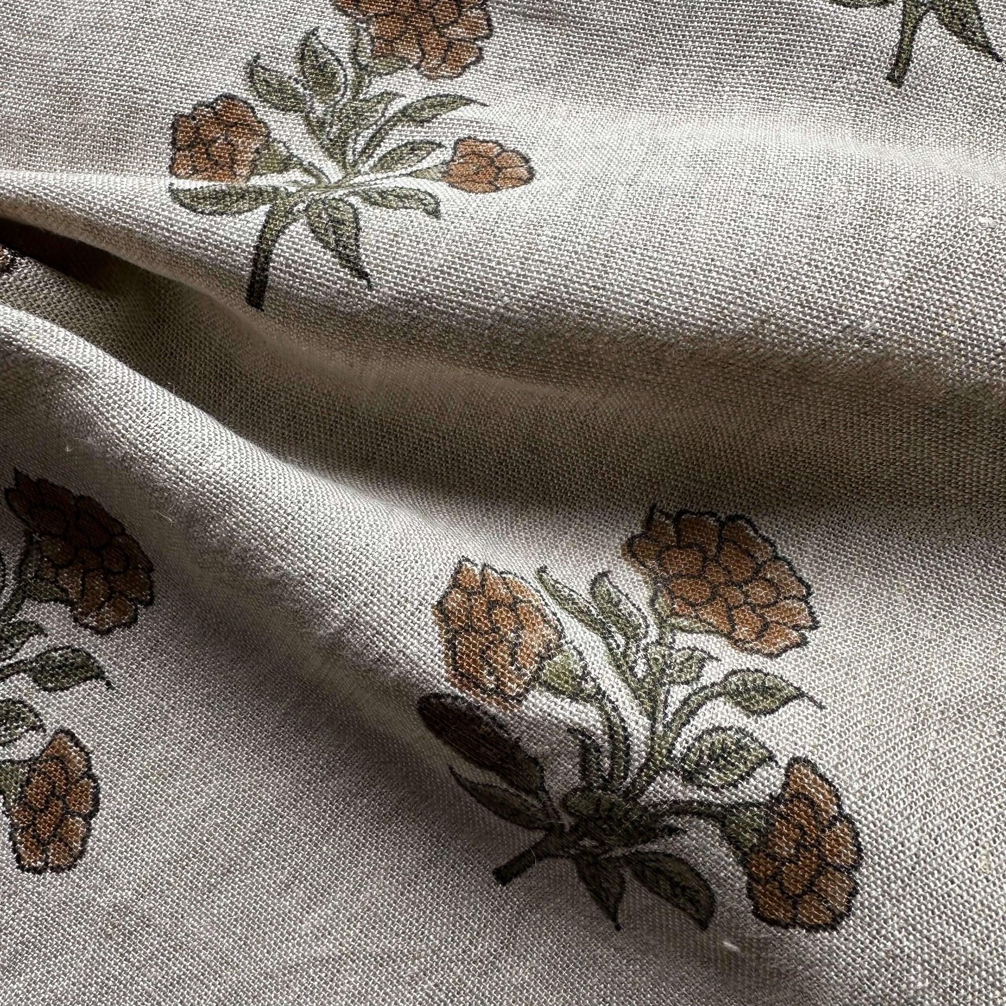 Margot Floral Block Printed Pillow Cover | Mustard, Green