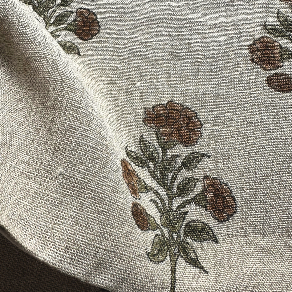 Margot Floral Block Printed Pillow Cover | Mustard, Green