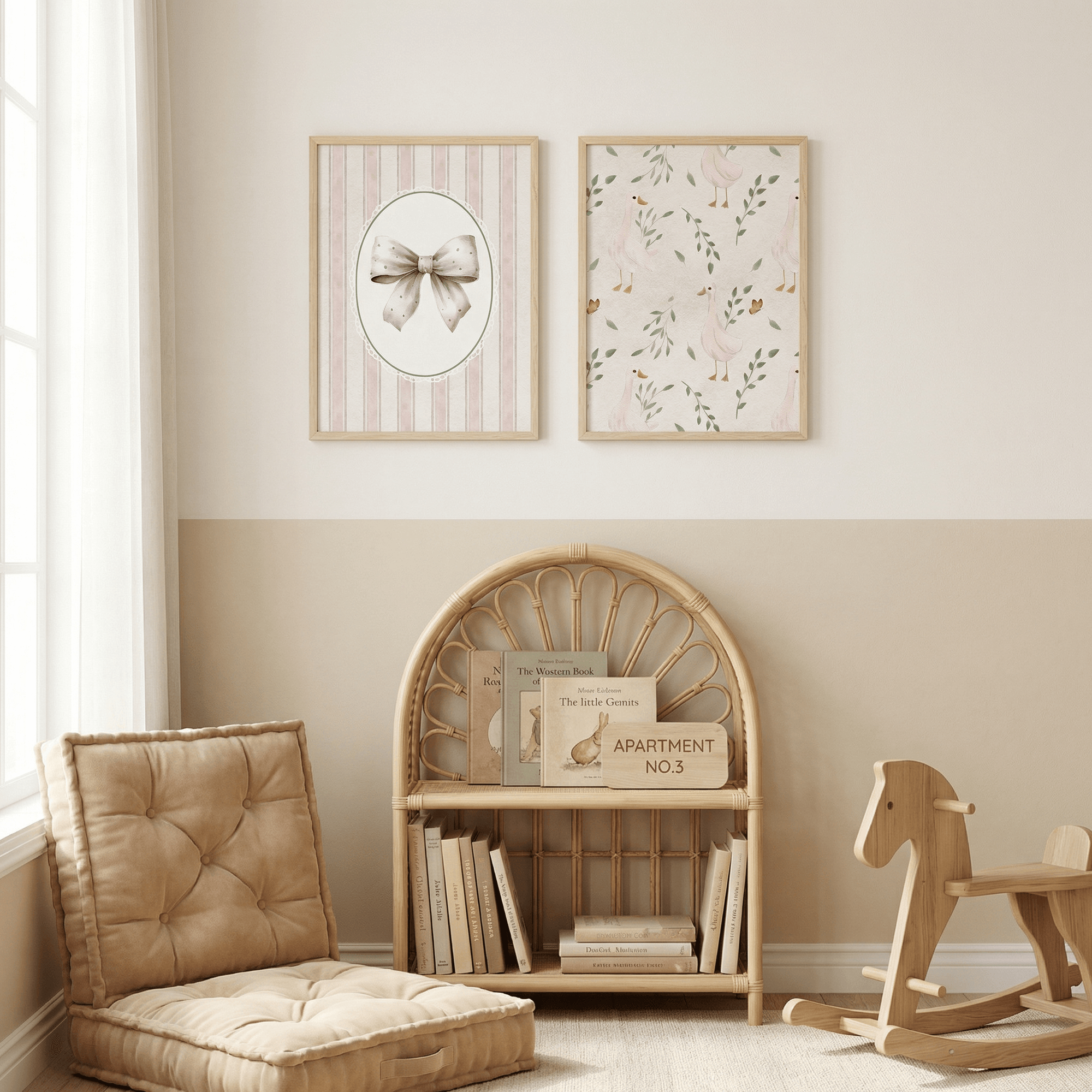 Blush Pink Bow Art Print | Girls Room & Nursery Wall Art