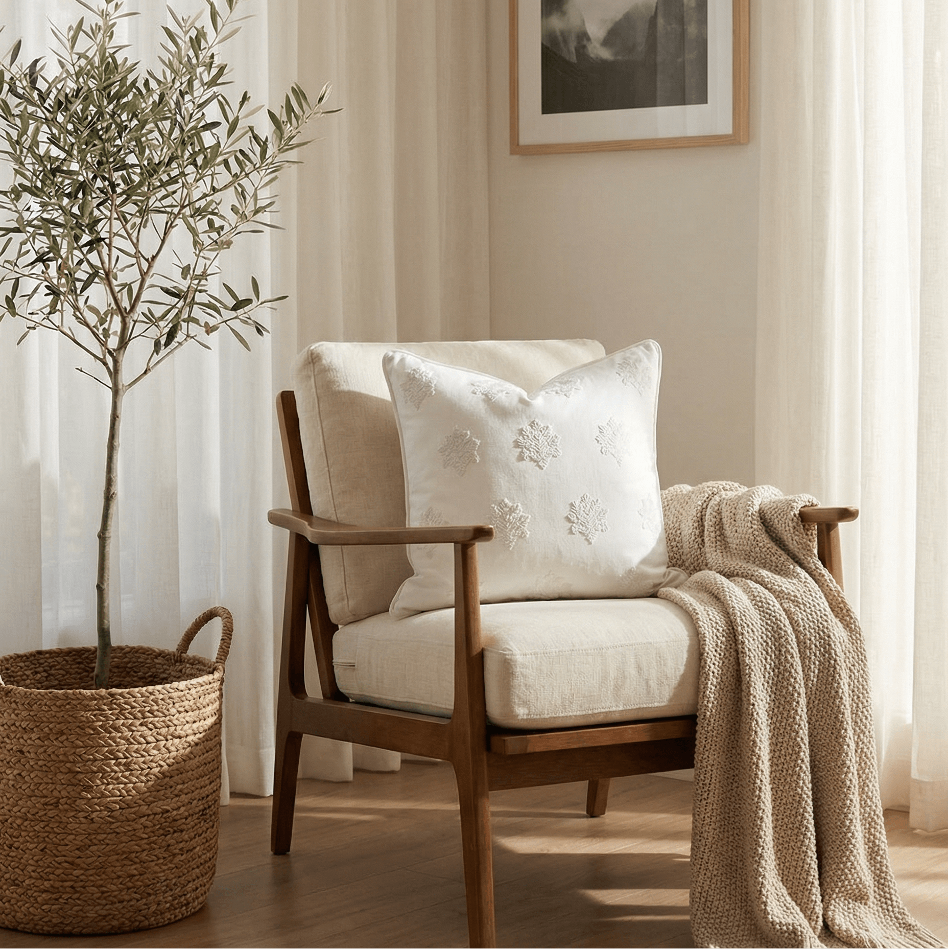 Arden Embroidered Pillow Cover | Natural