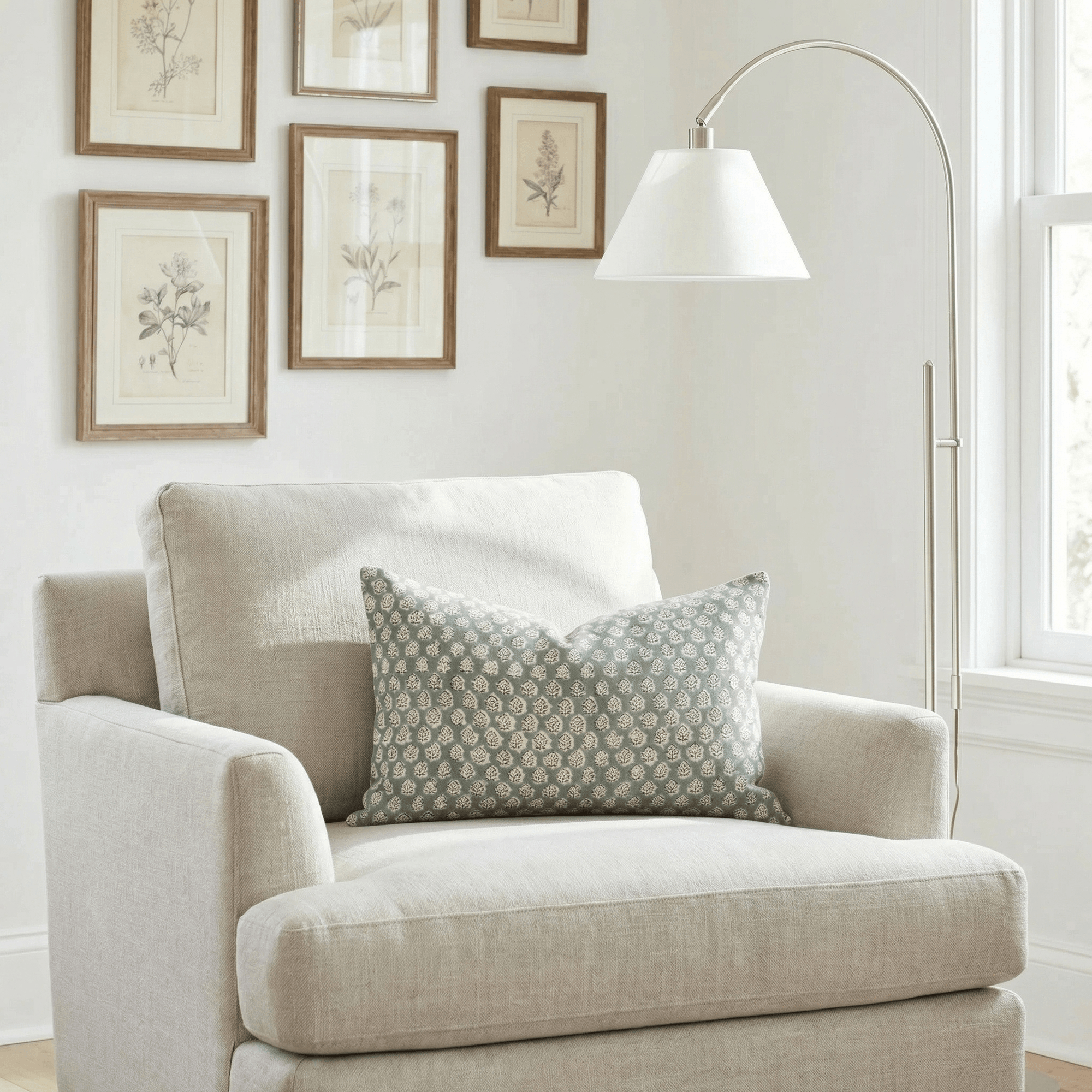 Luna Floral Block Printed Pillow Cover | Teal | Lumbar