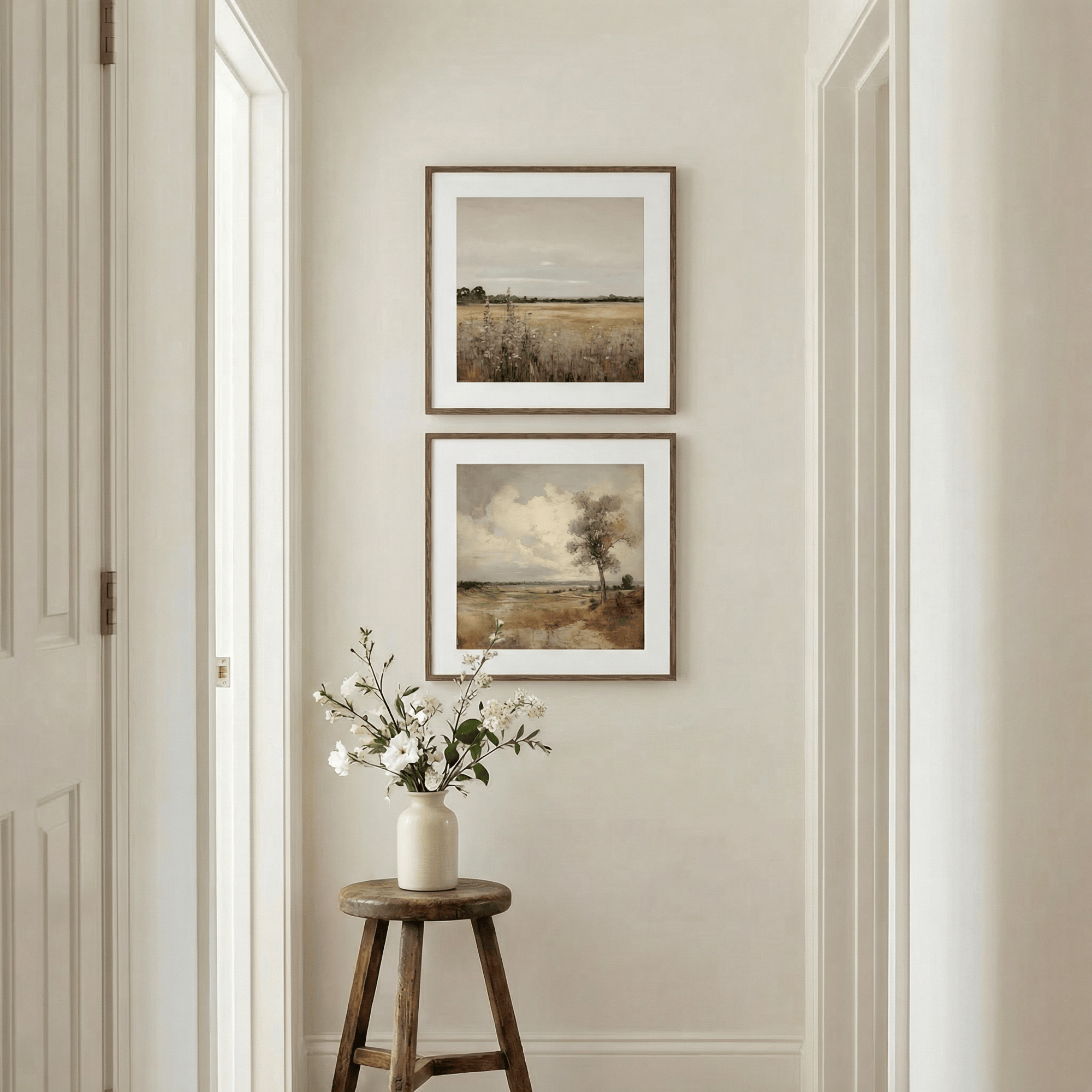 Soft Neutral Field Landscape Art Print