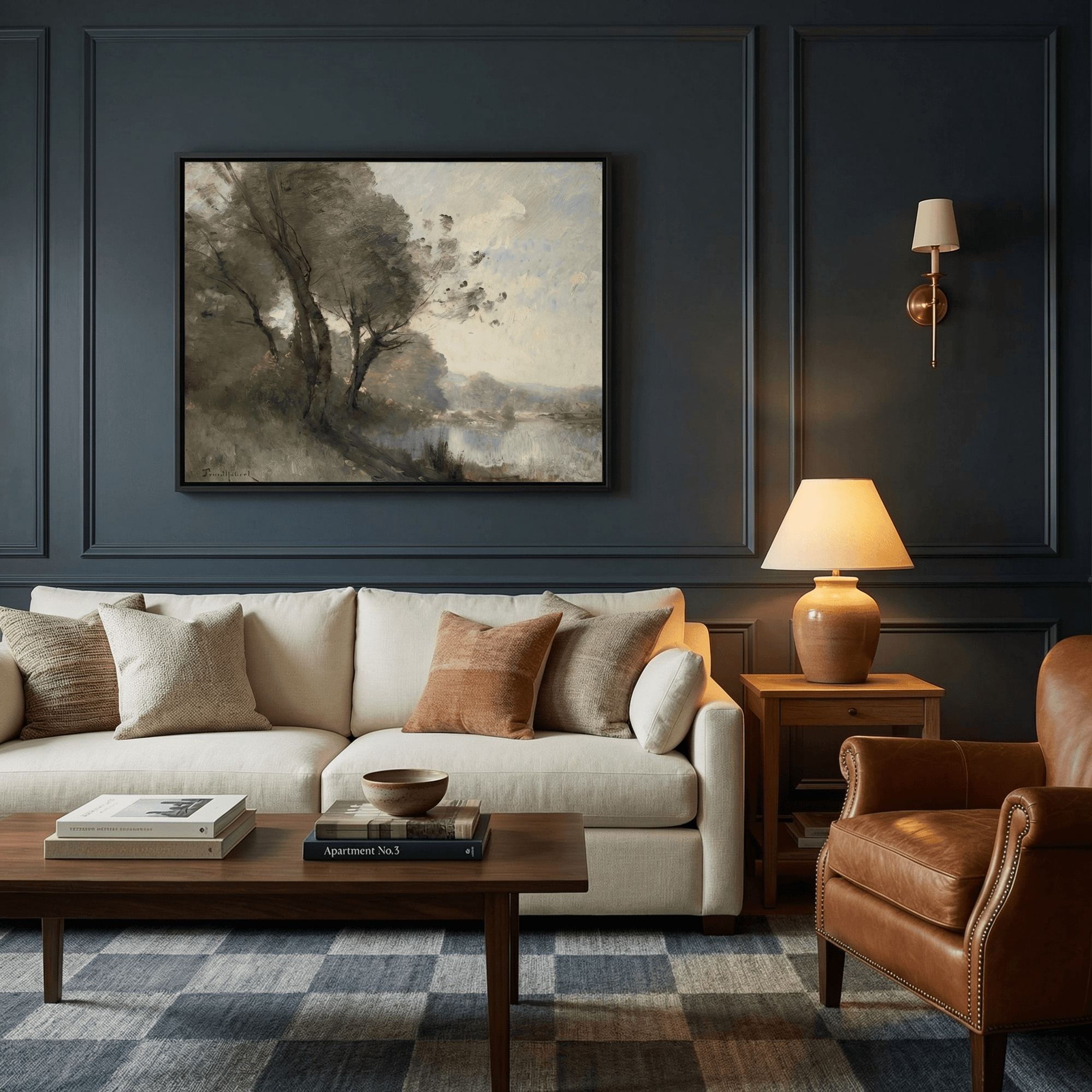 Vintage Riverside Landscape with Trees | Canvas