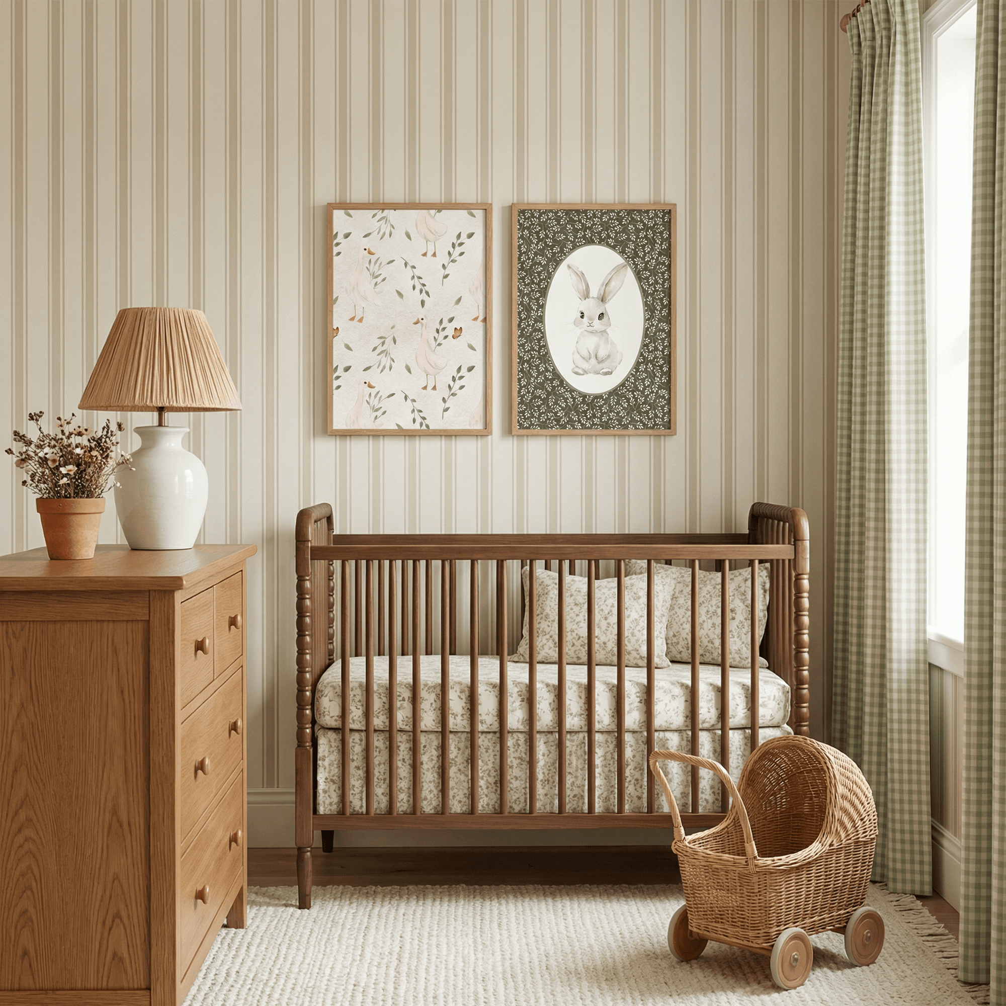 Bunny Green Botanical Art Print | Children's Room & Nursery Wall Art