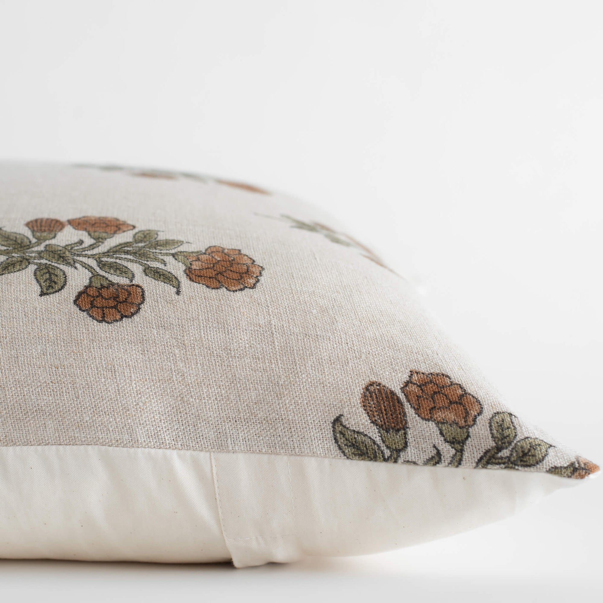 Margot Floral Block Printed Pillow Cover | Mustard, Green
