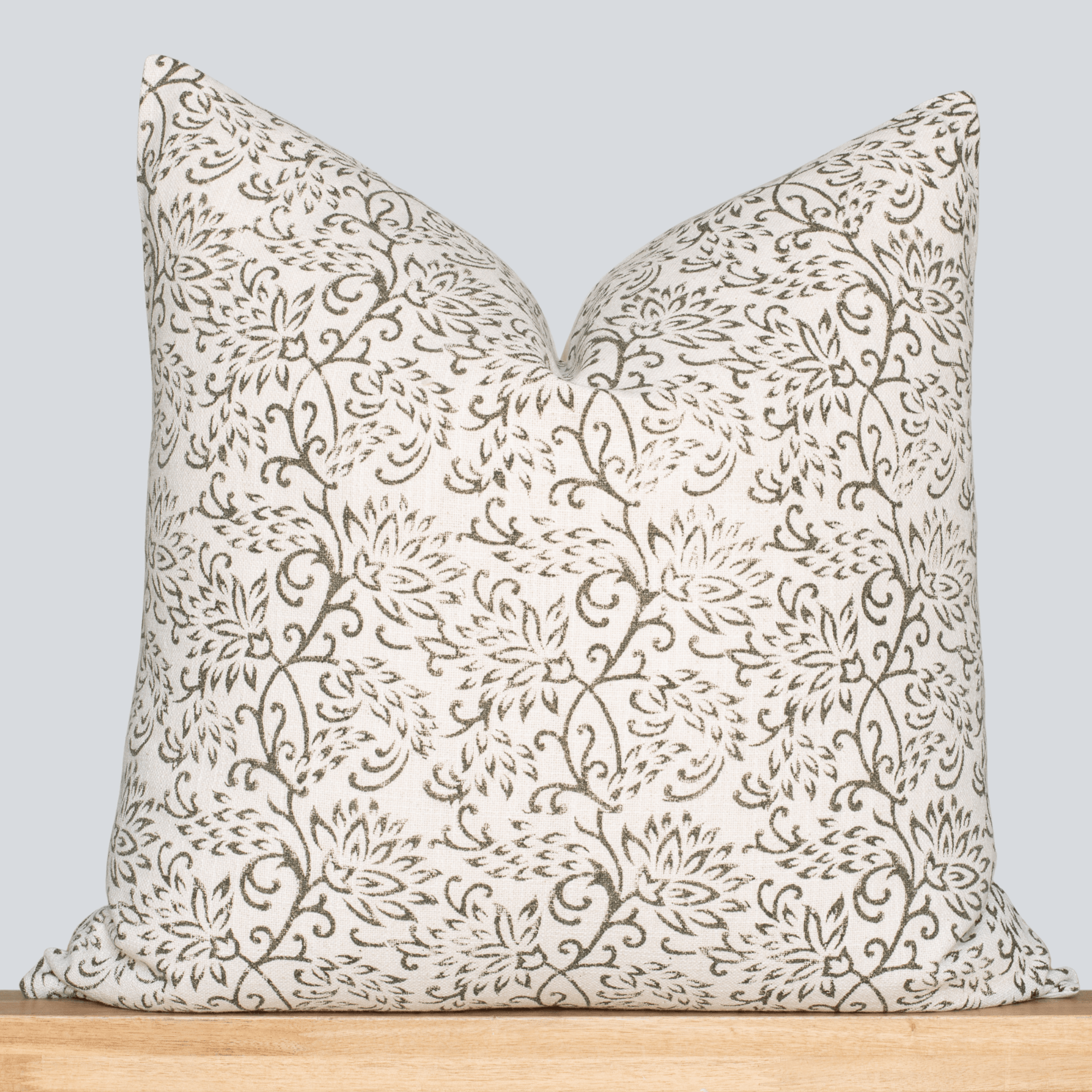 Everly Floral Block Printed Pillow Cover | Olive Green
