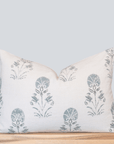 Devi Floral Block Printed Pillow Cover | Teal Green/Blue | Lumbar