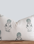 ** ARTISAN VARIATION ** Devi Floral Block Printed Pillow Cover | Teal Green/Blue | Lumbar