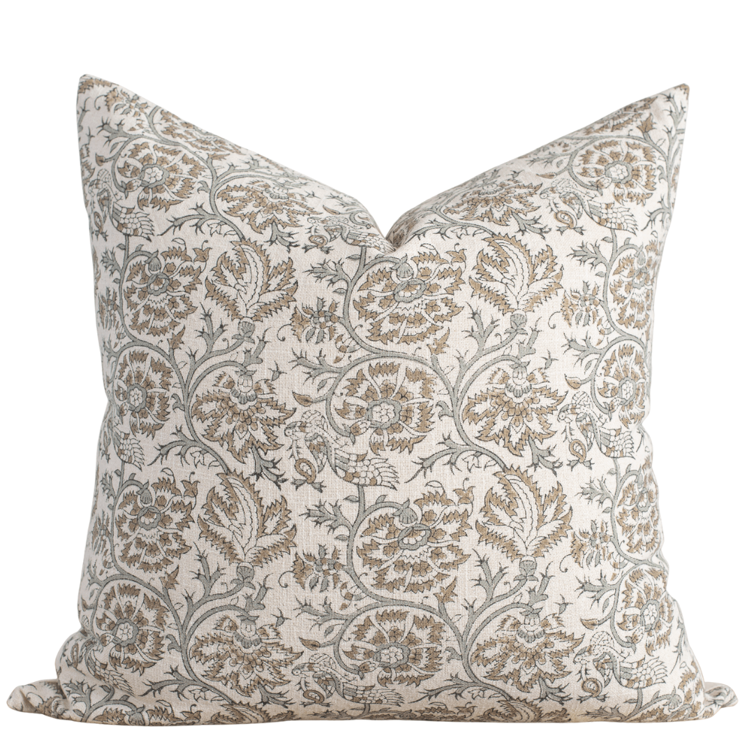 Claire Floral Block Printed Pillow Cover | Mustard
