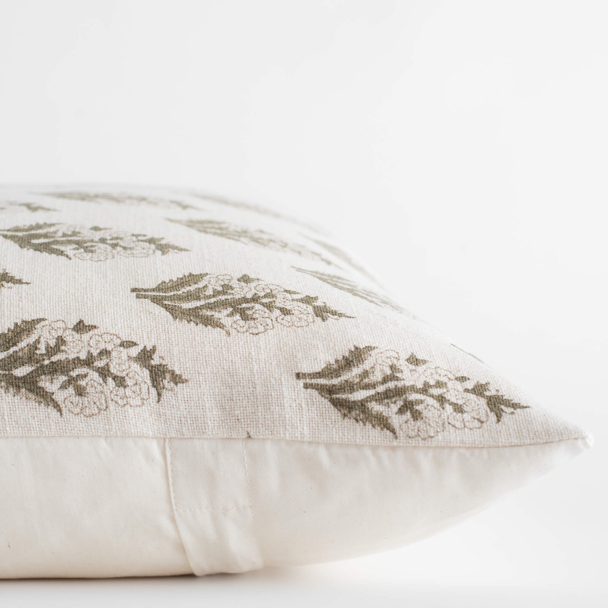 Rosalie Floral Block Printed Pillow Cover | Brown, Green