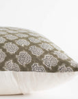 Fiora Floral Block Printed Pillow Cover | Olive Green | Lumbar