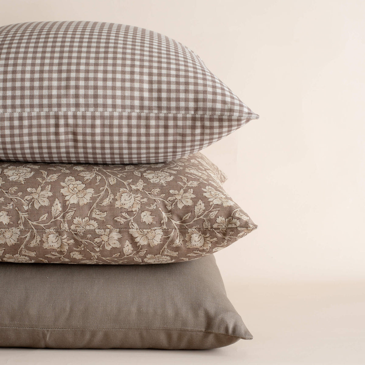 Elodie Taupe Gingham Pillow Cover