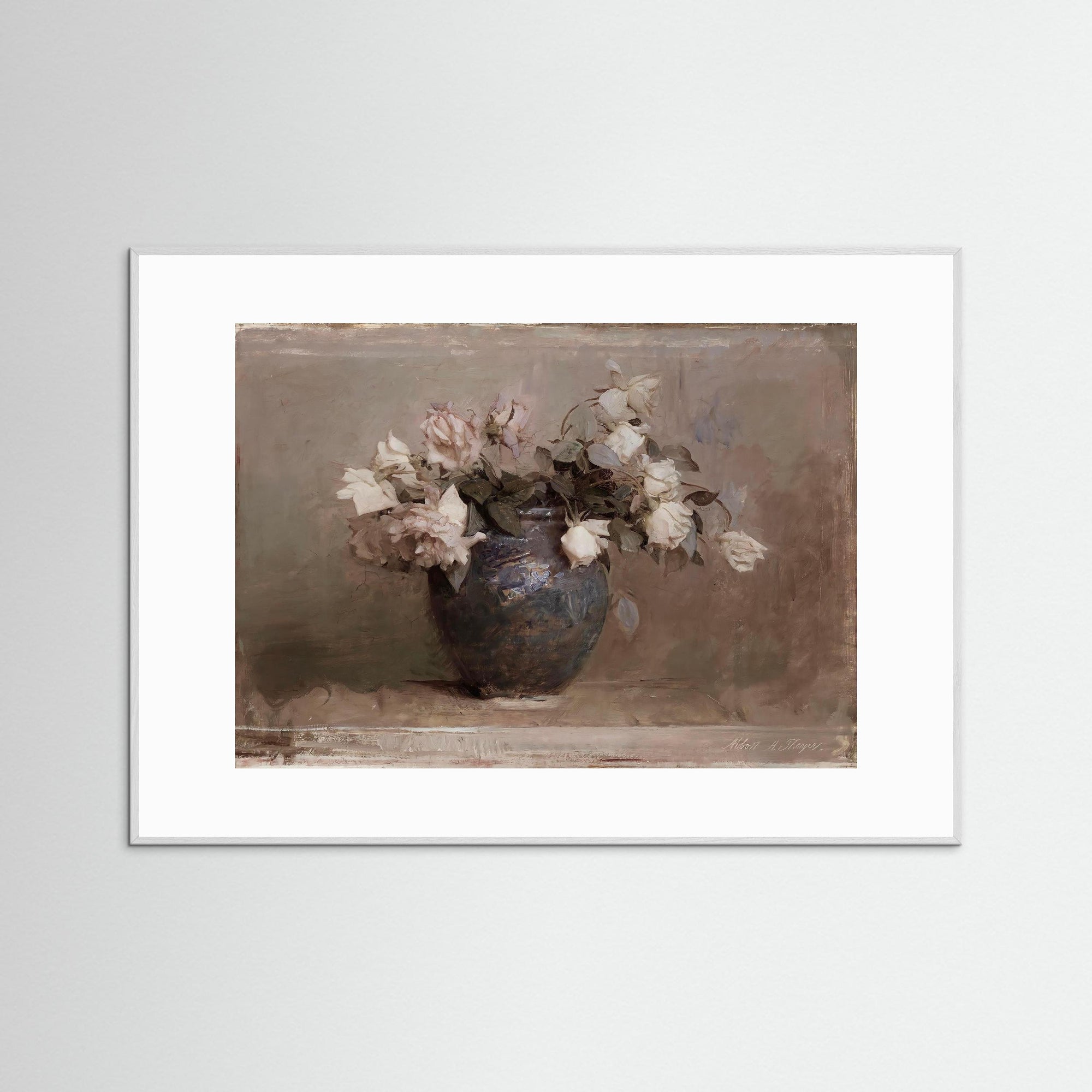 Vase of Roses Fine Art Print White Wood White