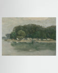 Vintage European Riverside Village Landscape Fine Art Print No Frame No border