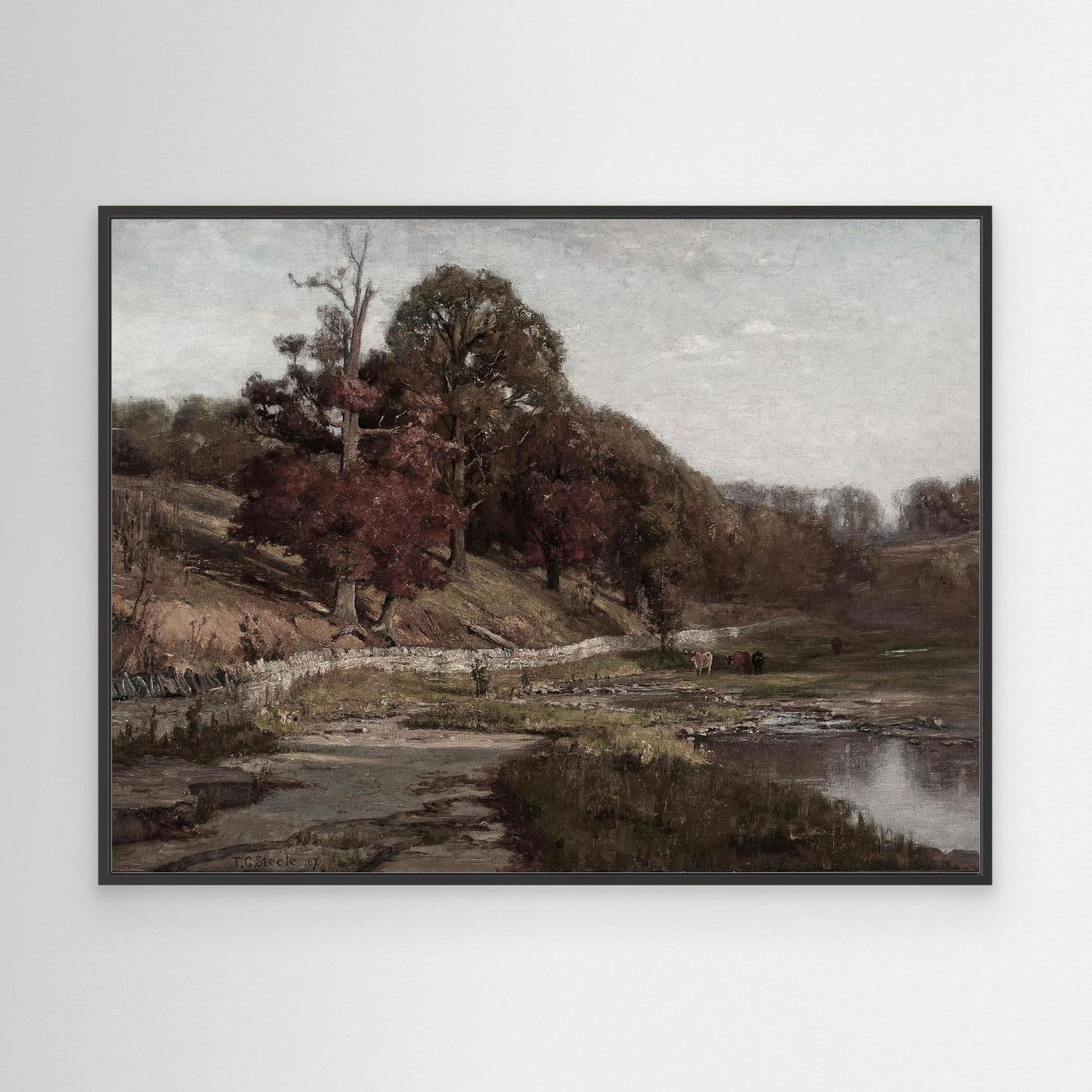 Warm Neutral Landscape Canvas Wall Art | Serene Earth Tone Artwork for Modern Home Black
