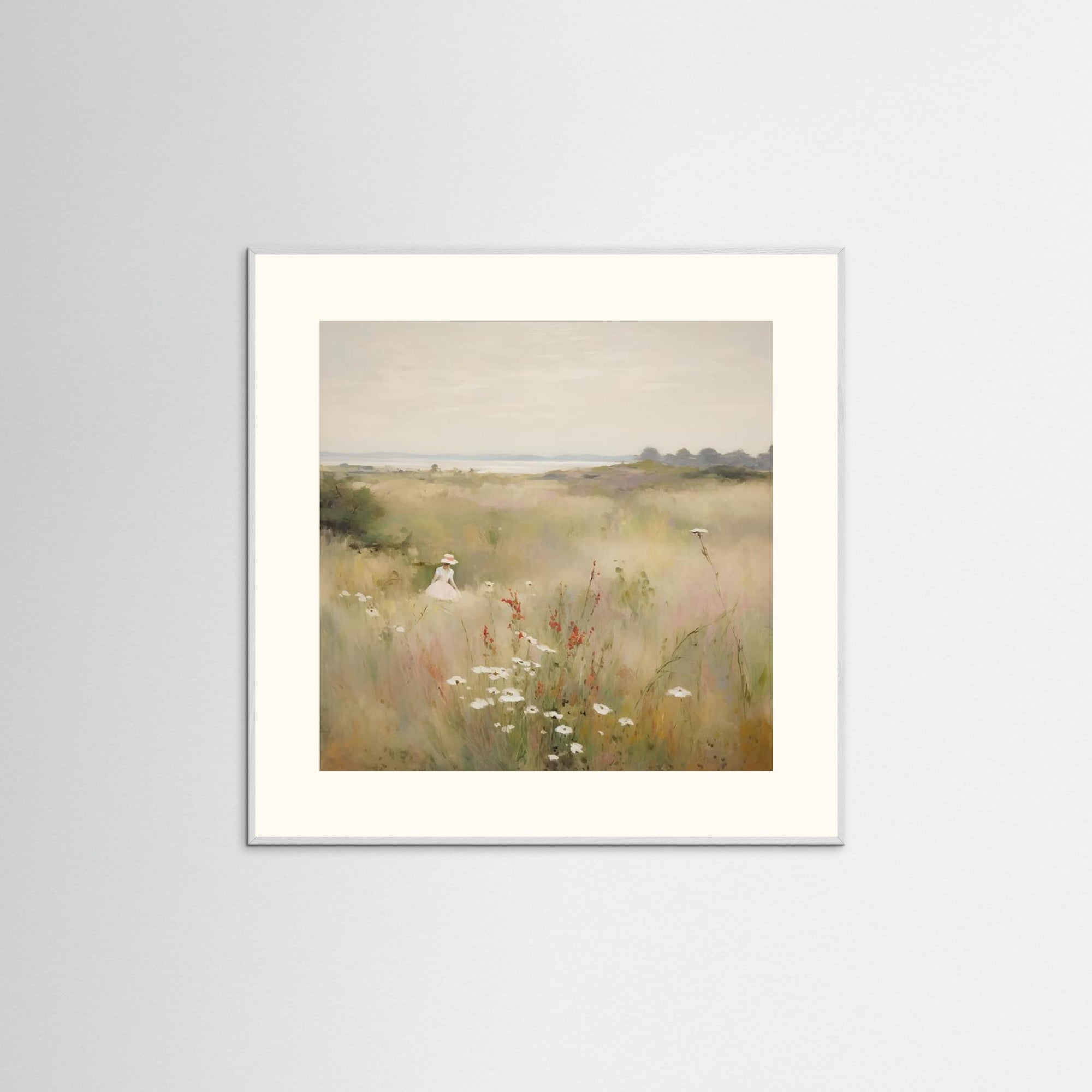 Countryside Wildflower Gathering Fine Art Print White Wood Freja